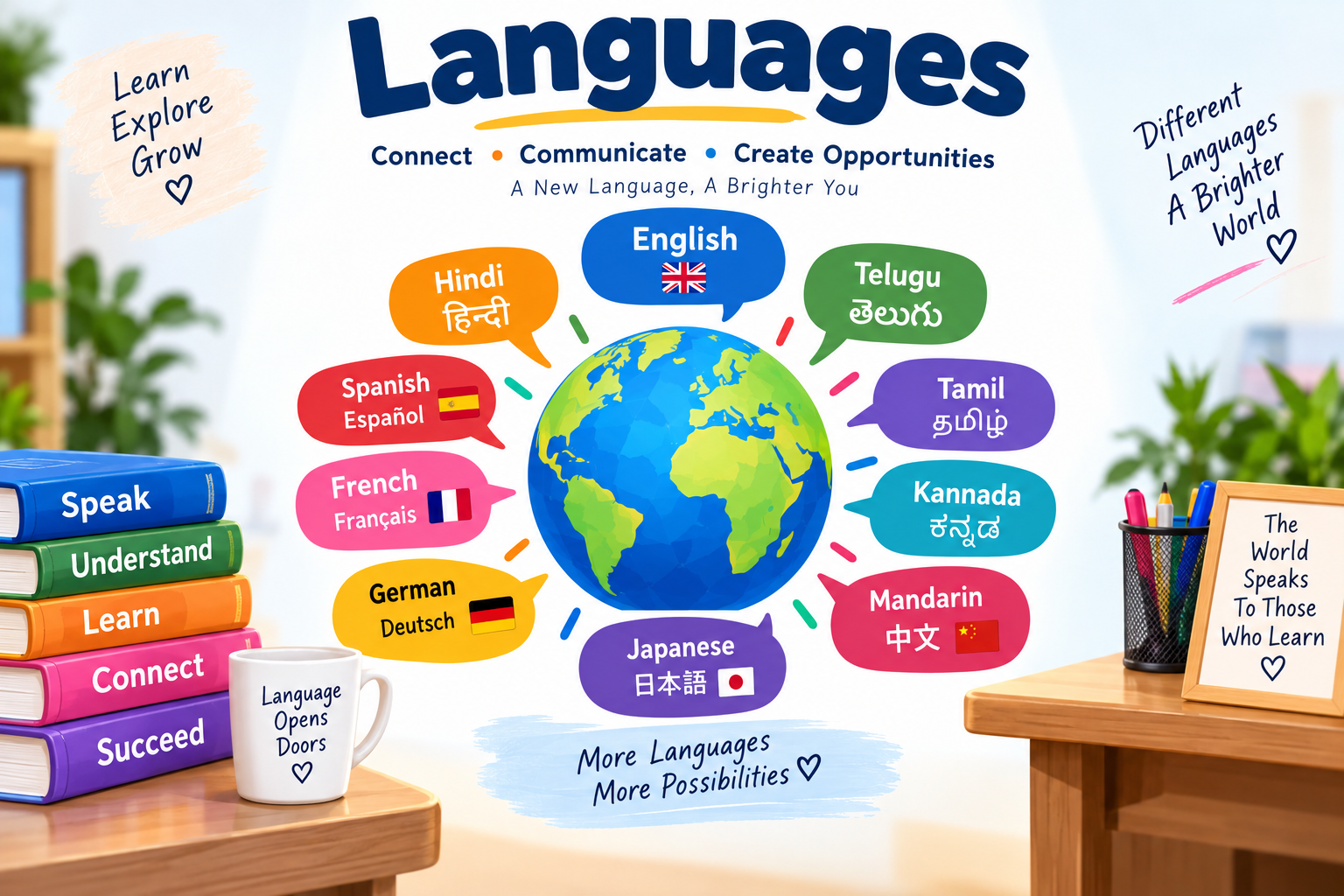 Language classes for students with English Hindi Telugu Tamil and Kannada learning