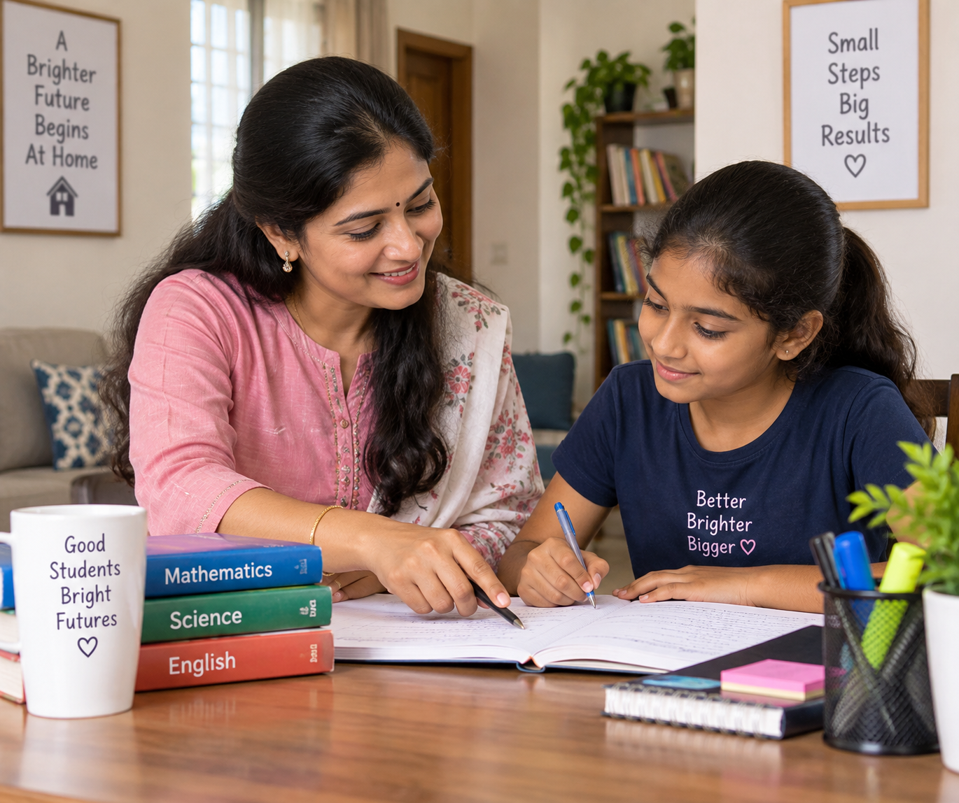 Female home tutor helping a student with studies during a personalized home tuition session